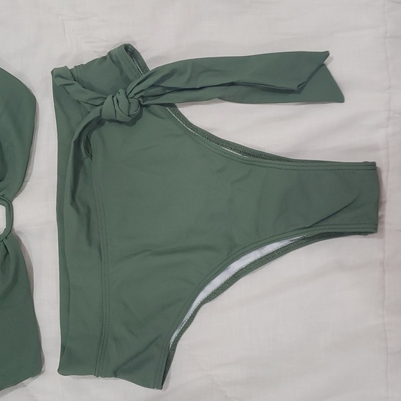 Olive Green Bikini and High Waisted Bikini Bottom Swimsuit - Picture 2 of 8